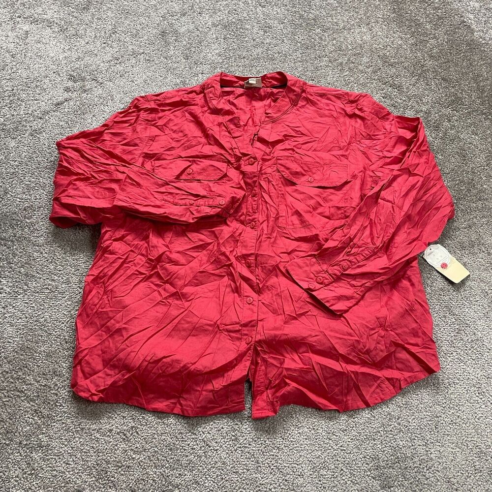 St. John's Bay Classic Blouse Womens 3XL Red V-Neck Button Down Collarless NWT